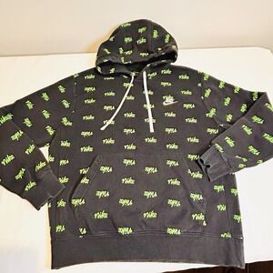 Nike Hoodie All Over Print Black Neon Green Script Men's Medium